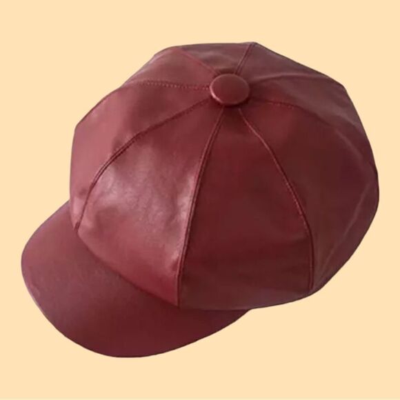 WOMENS NWT FAUX LEATHER NEWSBOY CAP - Picture 3 of 7